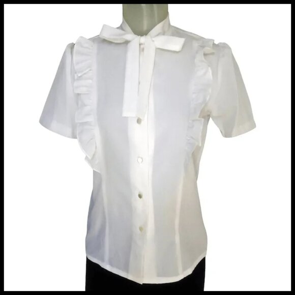 Vintage White Blouse with Neck Bow, Short Sleeves Early 60s Unused NWOT - Picture 7 of 13